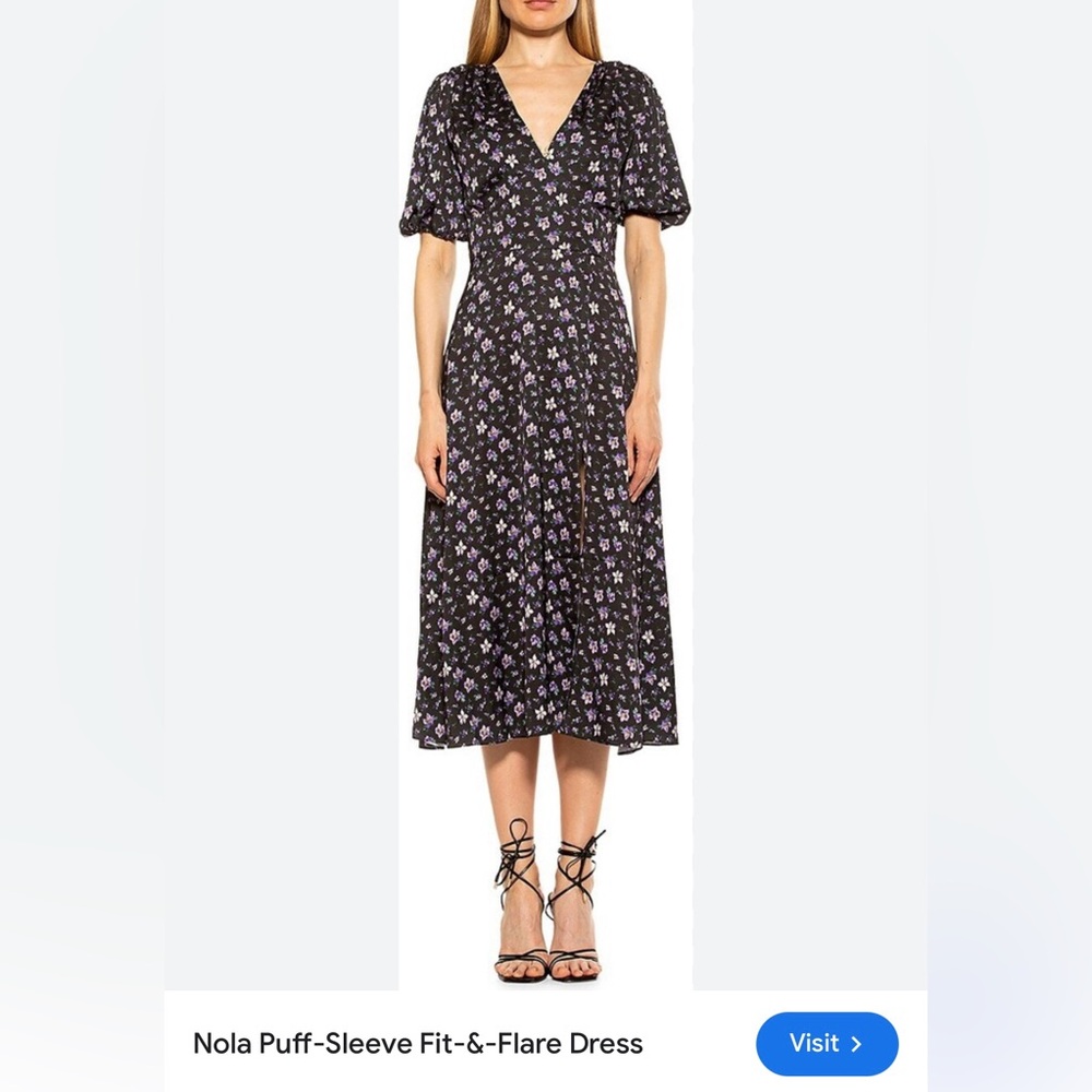 Alexia Ardmor Nola Puff-Sleeve Fit-&-Flare Midi Dress-Sz 8